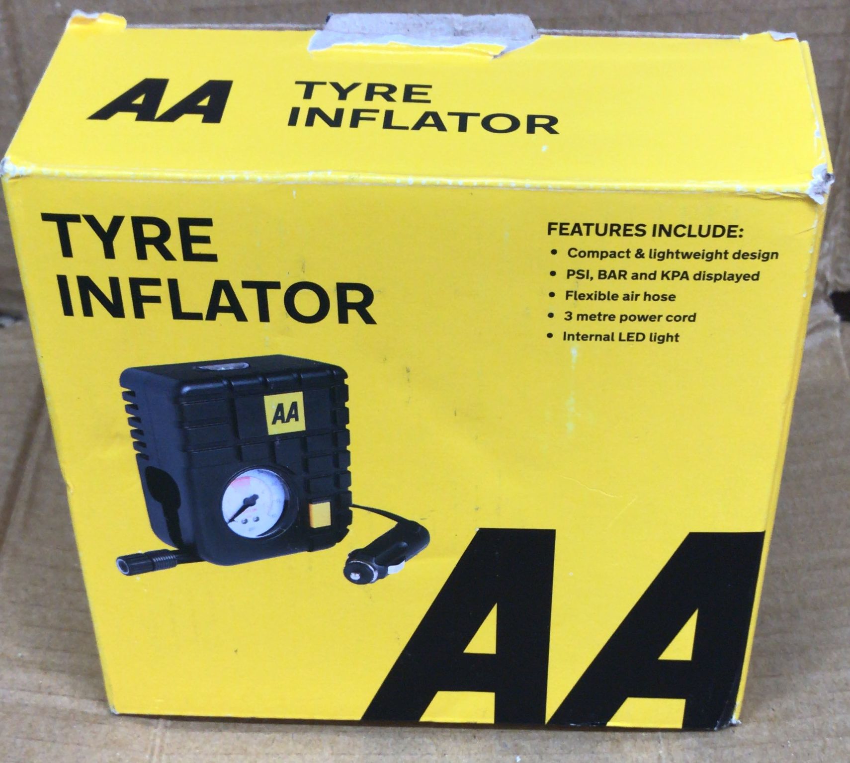 AA Car Essentials 12V Compact Tyre Inflator AA5007 – For Cars Vans Motorbikes Vehicles Inflatables Bicycles - PSI BAR KPA 0-80 PSI-5007