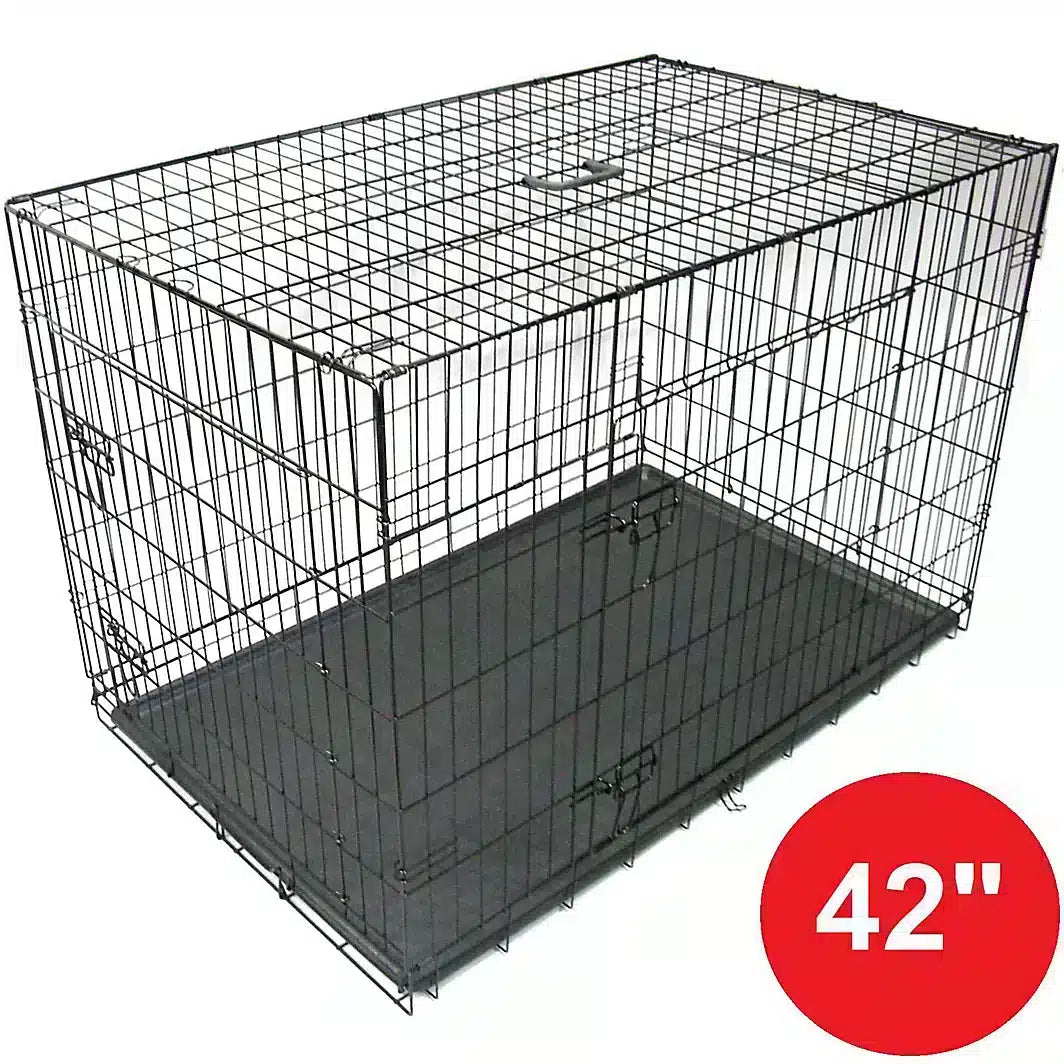 Black 42" Pet Cages Metal Dog Cat Puppy Carrier Crate Animal Vet Transport Tray 7852