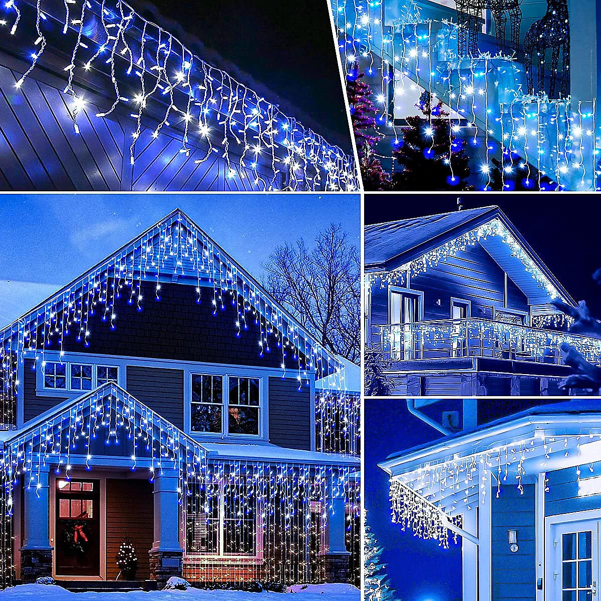 CHRISTMAS Icicle Lights-Outdoor White & Blue-720 4175