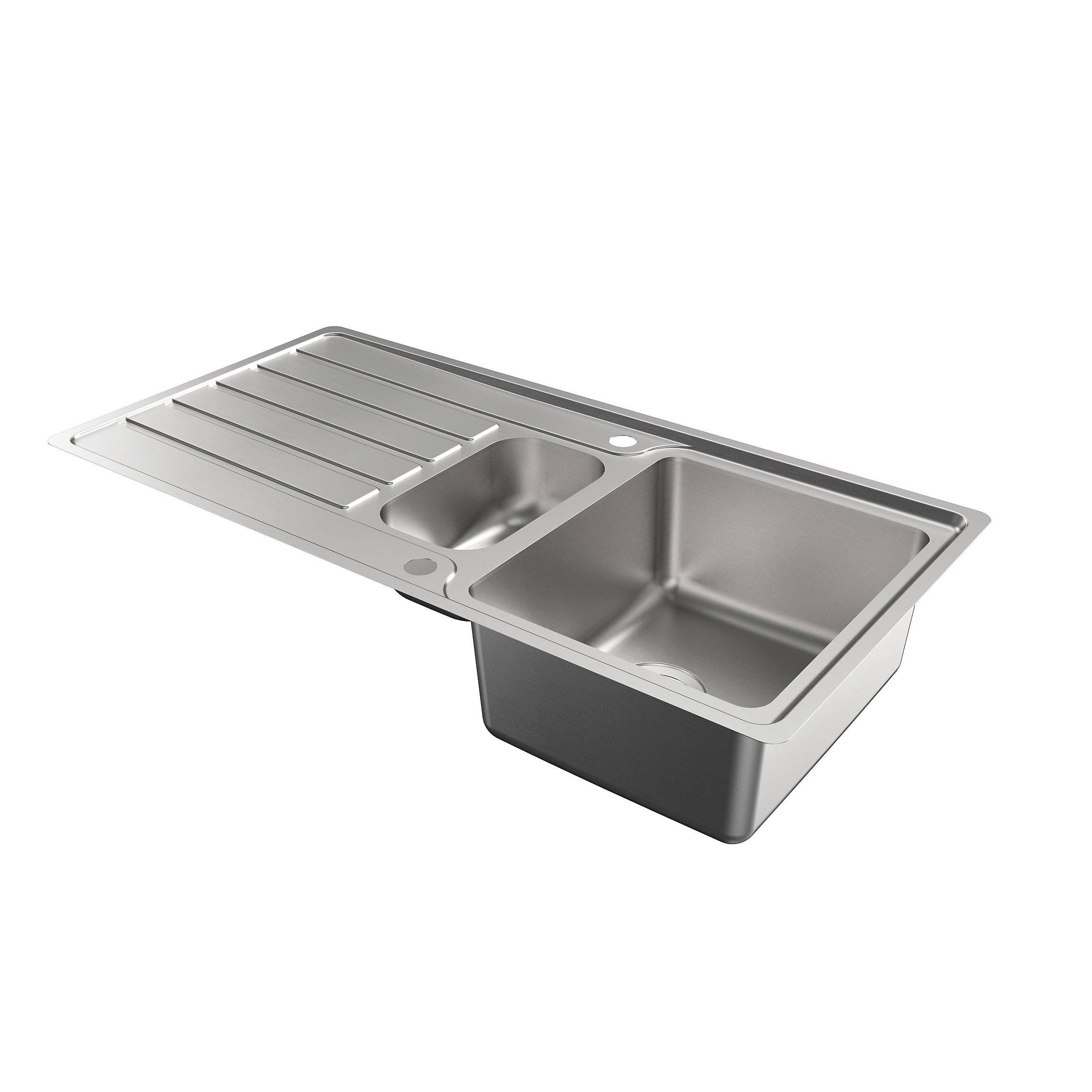Cooke & Lewis Apollonia Brushed Stainless steel 1.5 Bowl Sink & drainer Reversible drainer 6391