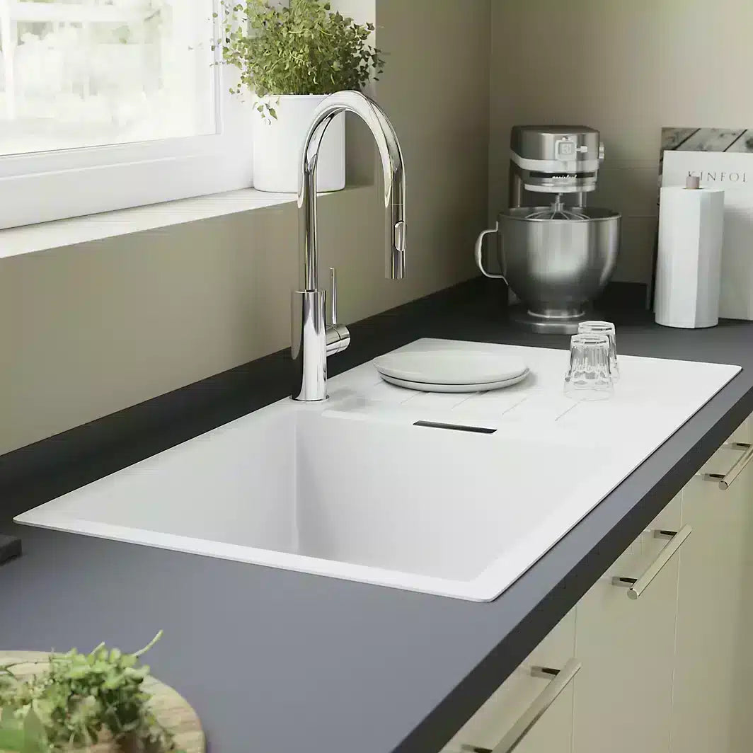 Cooke & Lewis Galvani White Granite 1 Bowl Sink & drainer (W)500mm x (L)1000mm-1235