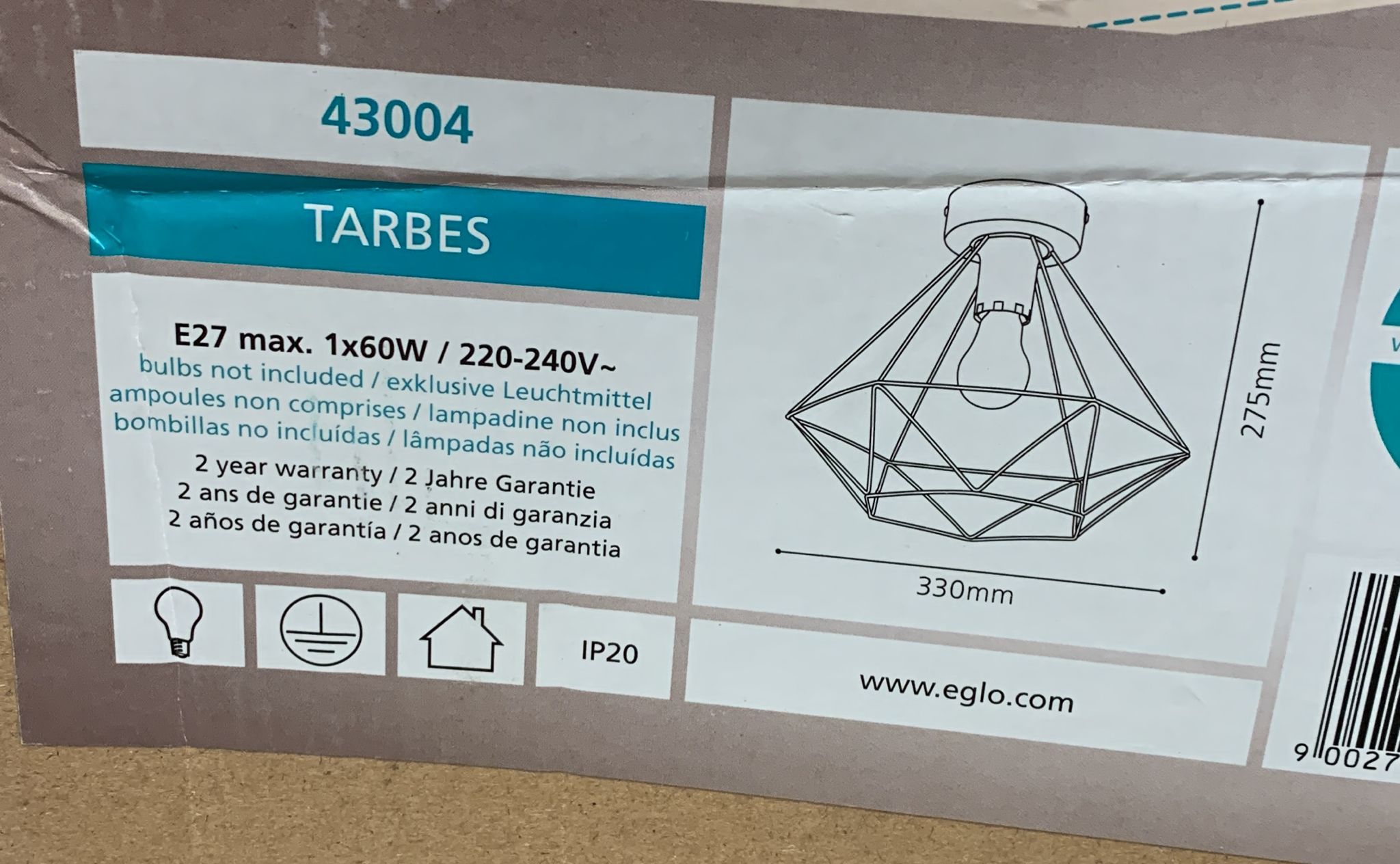 EGLO Tarbes Black Metal Geometric Pendant Ceiling Light-0047