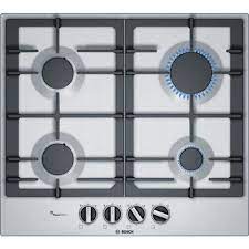 Bosch Series 4 PCP6A5B90 Gas Hob with 4 Gas Burners, FlameSelect, Continuous Cast Iron support, Biomethane Ready, Integrated, Stainless Steel, 60cm wide- 7468