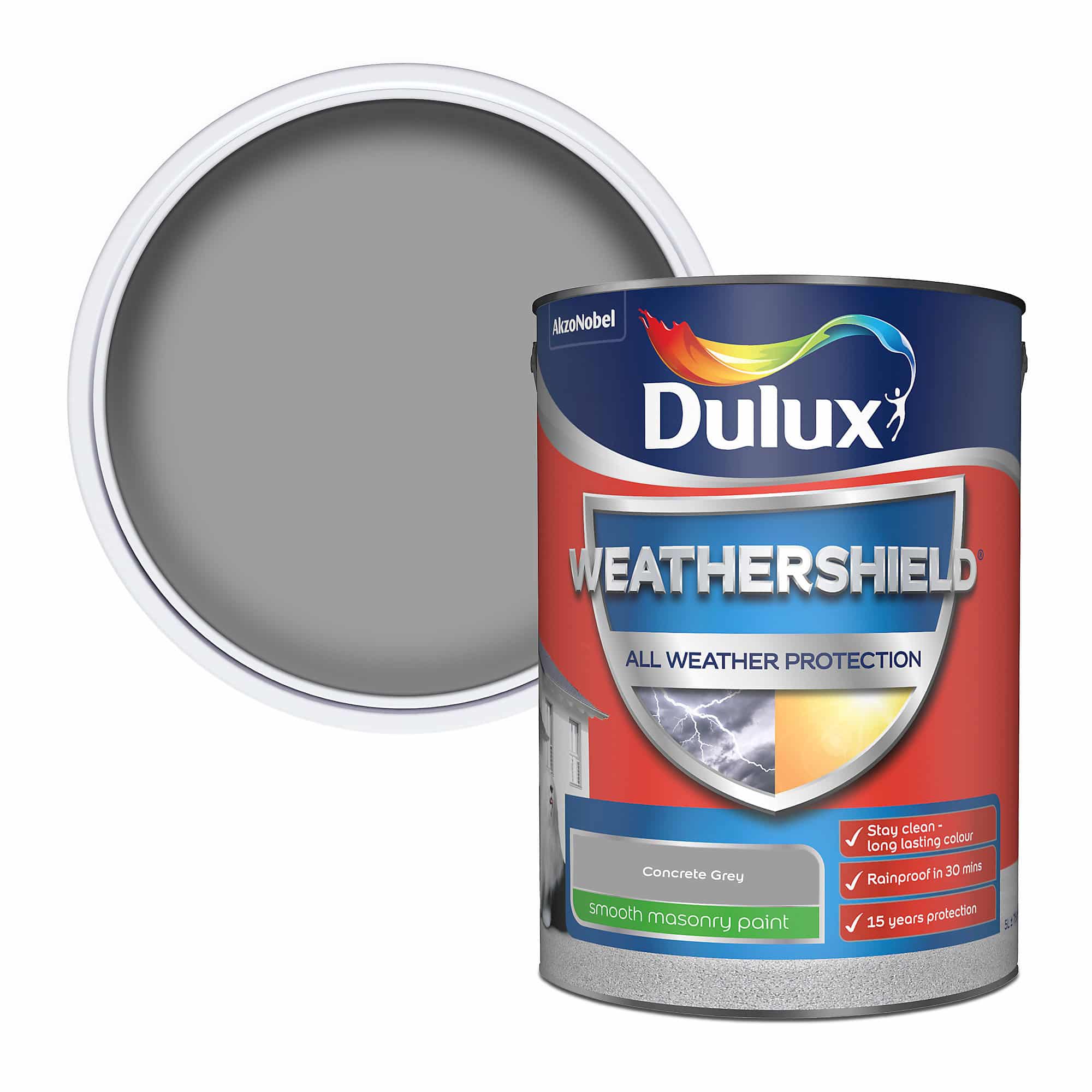 Dulux Weathershield Concrete grey Smooth Matt Masonry paint, 5L-4614
