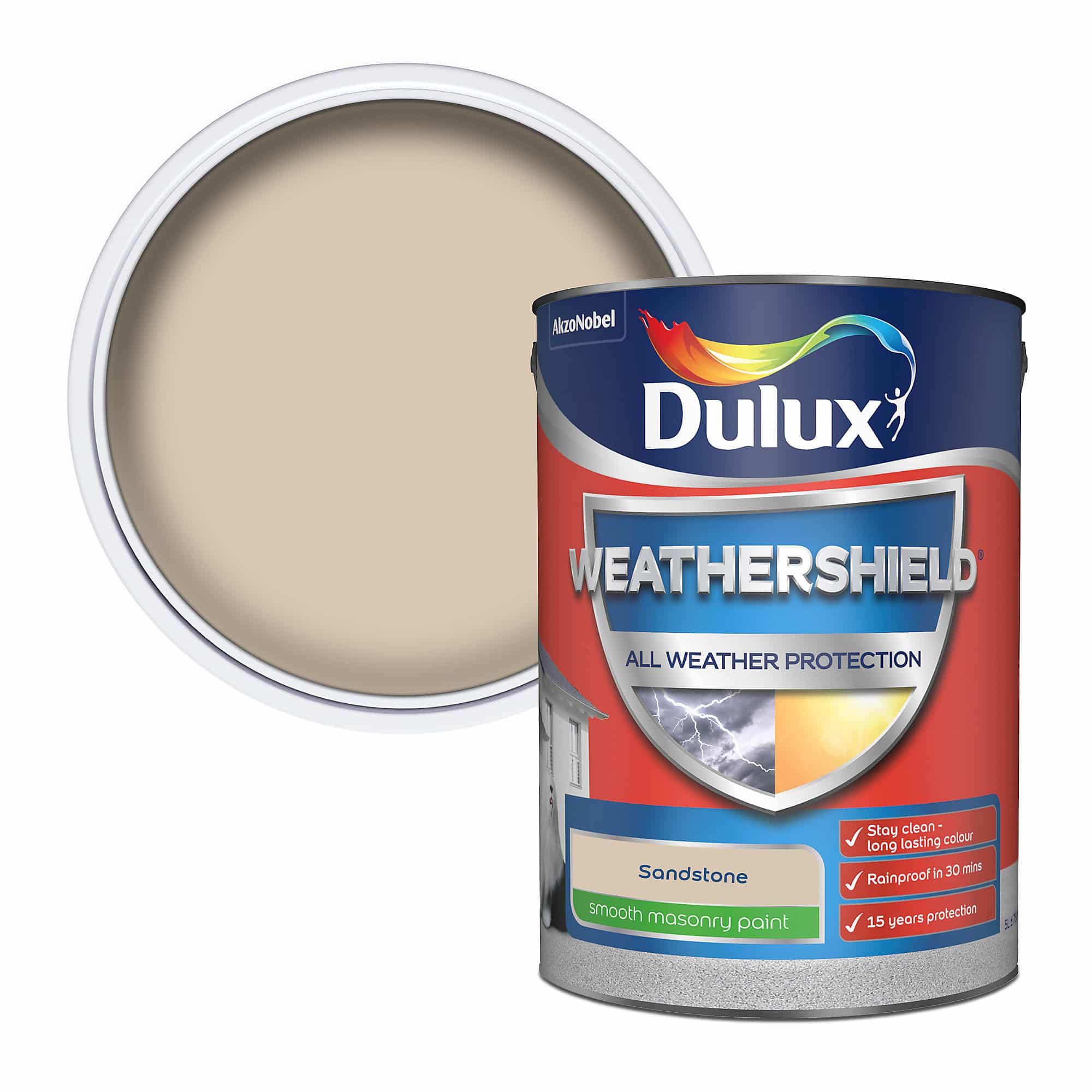 Dulux Weathershield Sandstone Smooth Matt Masonry paint, 5L-4584