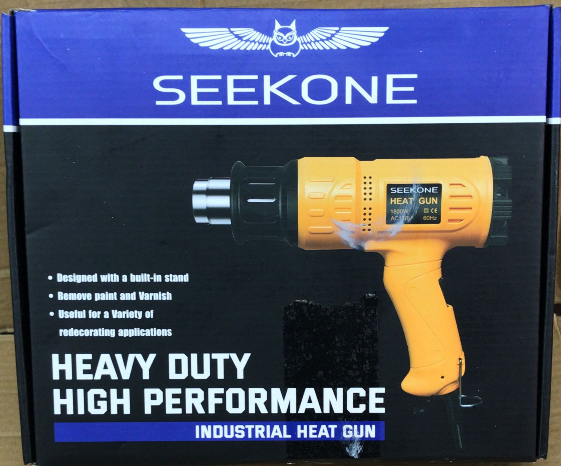 SEEKONE Foldable Heat Gun 1800W with Dual-Temperature Settings 400°C/600°C Fast Heating, Hot Air Gun Kit with 4 Nozzels with Overload Protection for Vinyl Wrap, Crafts, Shrink Tubing, Stripping Paint-0022