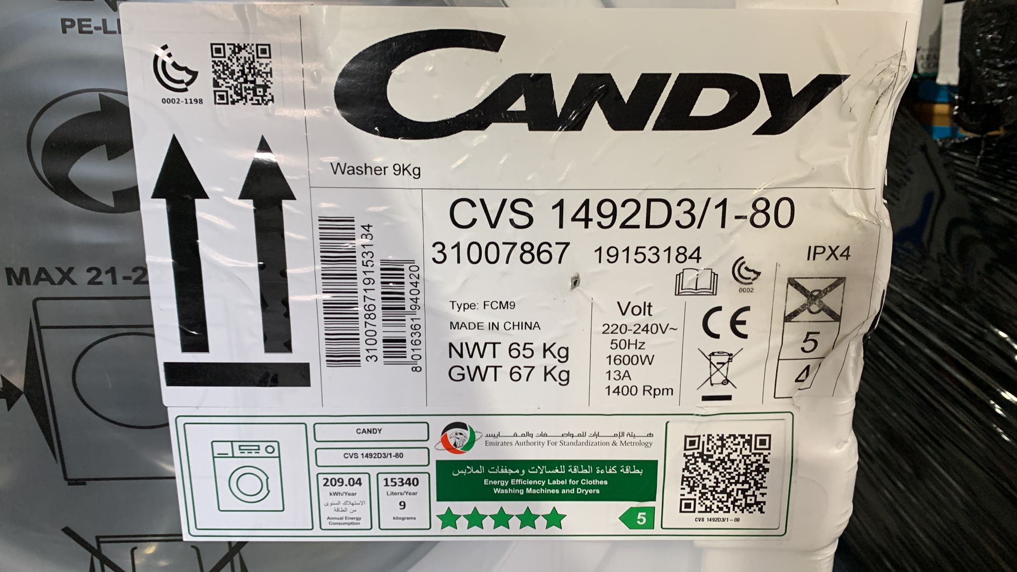 Candy CVS 1492D3 White Freestanding Washing machine, 9kg 0420