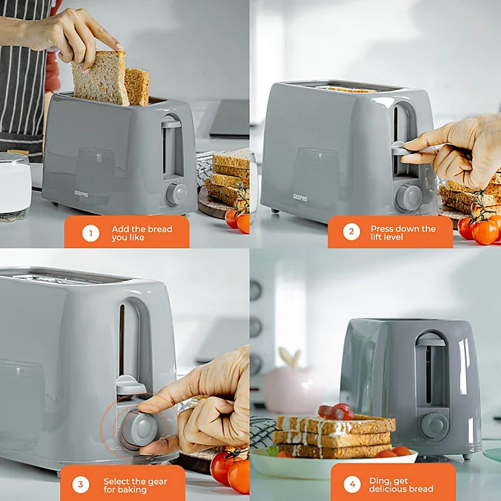 Geepas 650W 2 Slice Bread Toaster-Grey-3642U