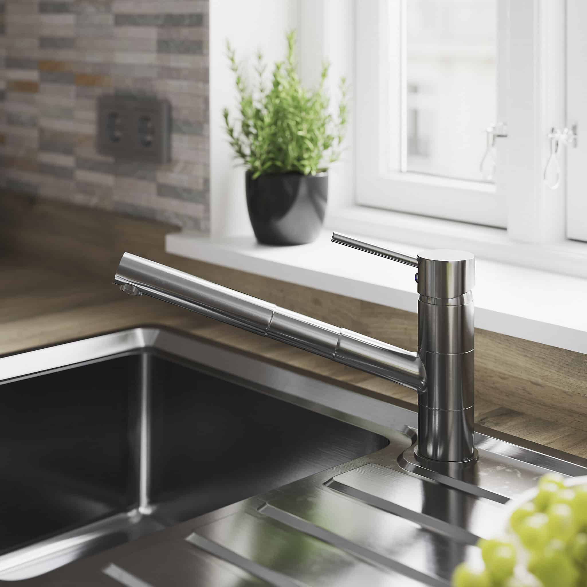 GoodHome Abruzzo Stainless steel effect Kitchen Pull-out Tap 4360