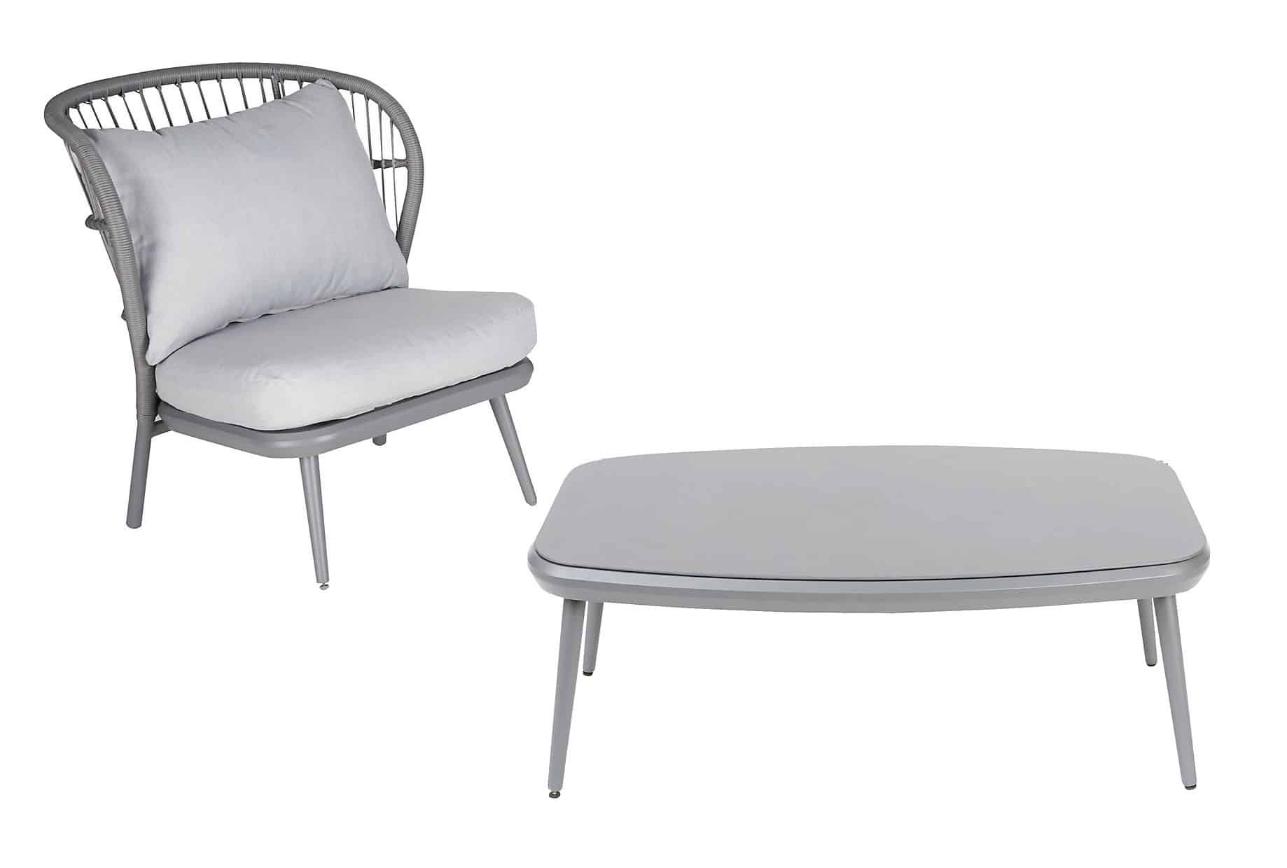 GoodHome Apolima Grey Aluminium 1 Seater Coffee set, Garden furniture set - Rattan Garden Furniture 8961