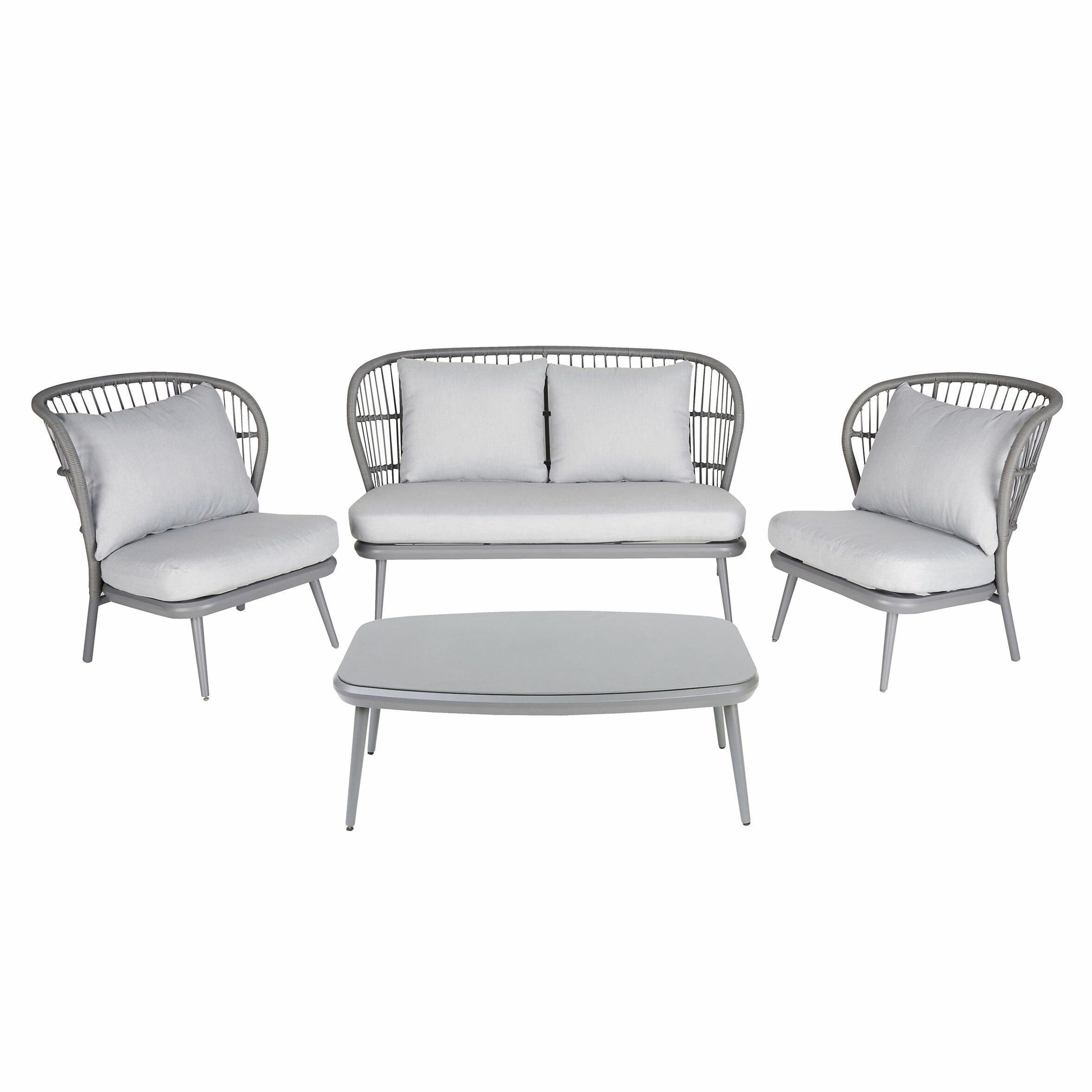 GoodHome Apolima Grey Aluminium 4 Seater Coffee set, Garden furniture set - Rattan Garden Furniture 9336