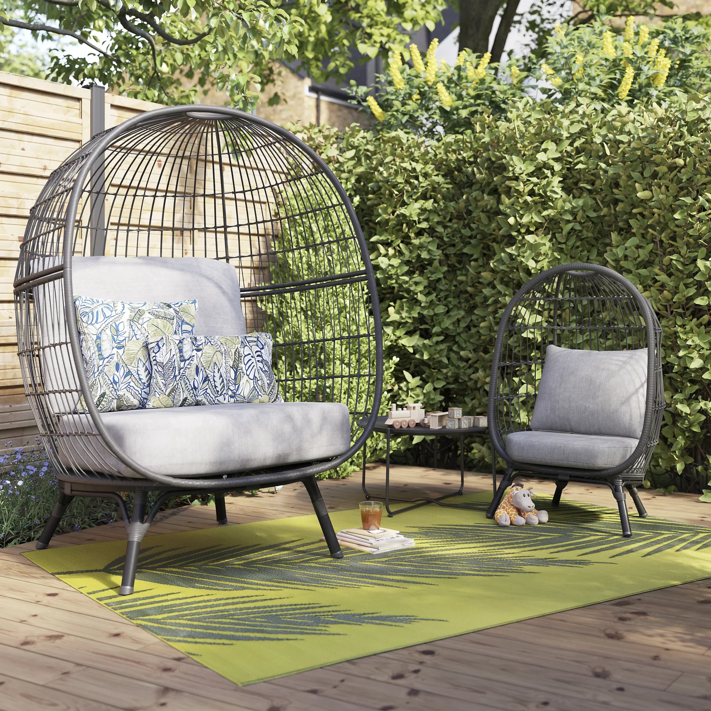 GoodHome Apolima Steel grey Rattan effect Egg chair Garden Furniture 7134