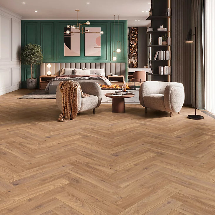 GoodHome Chesterfield Herringbone Natural oak effect Laminate Flooring