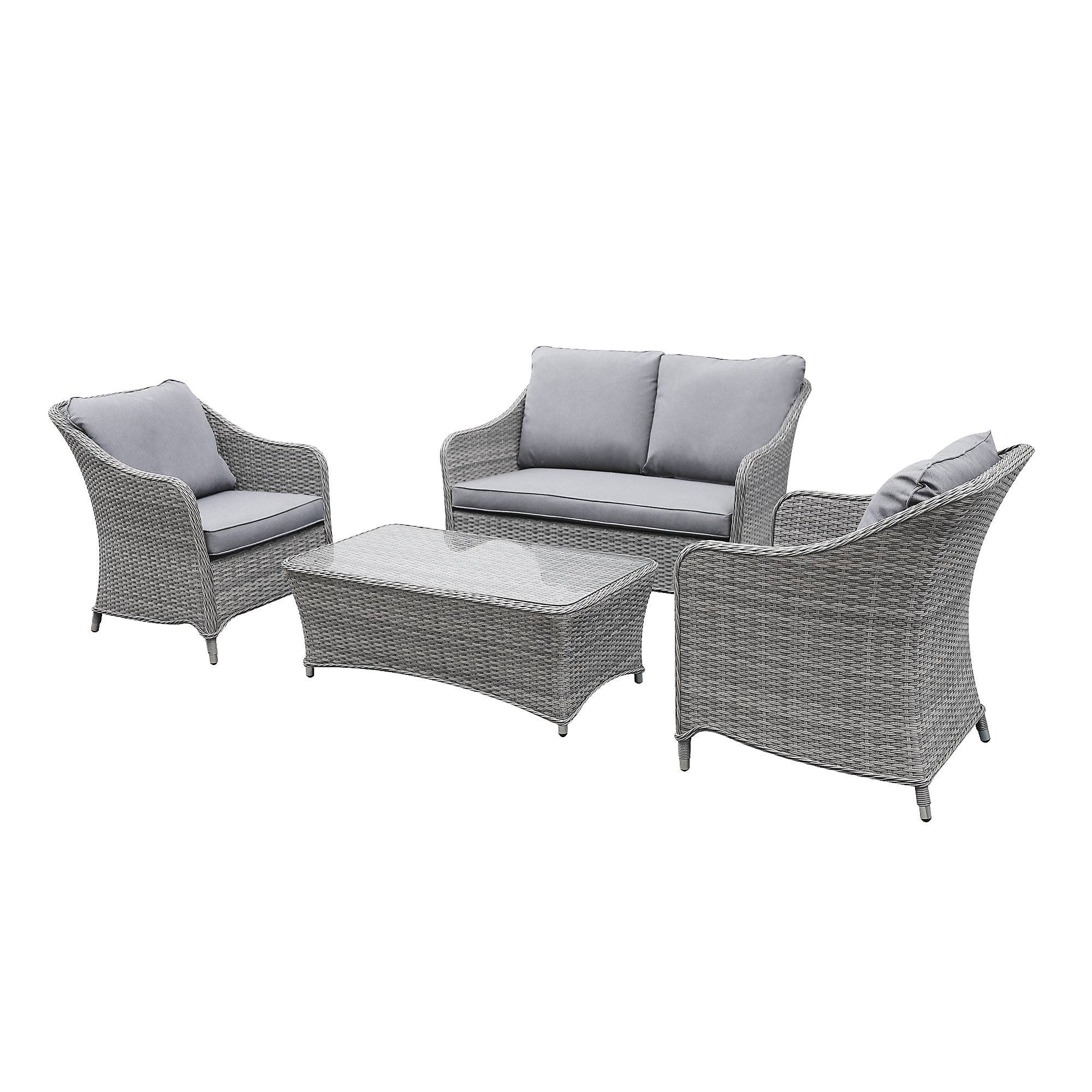 GoodHome Hamilton Steeple grey Rattan effect 4 Seater Coffee set - Rattan Furniture 1625- 4125 - 9393