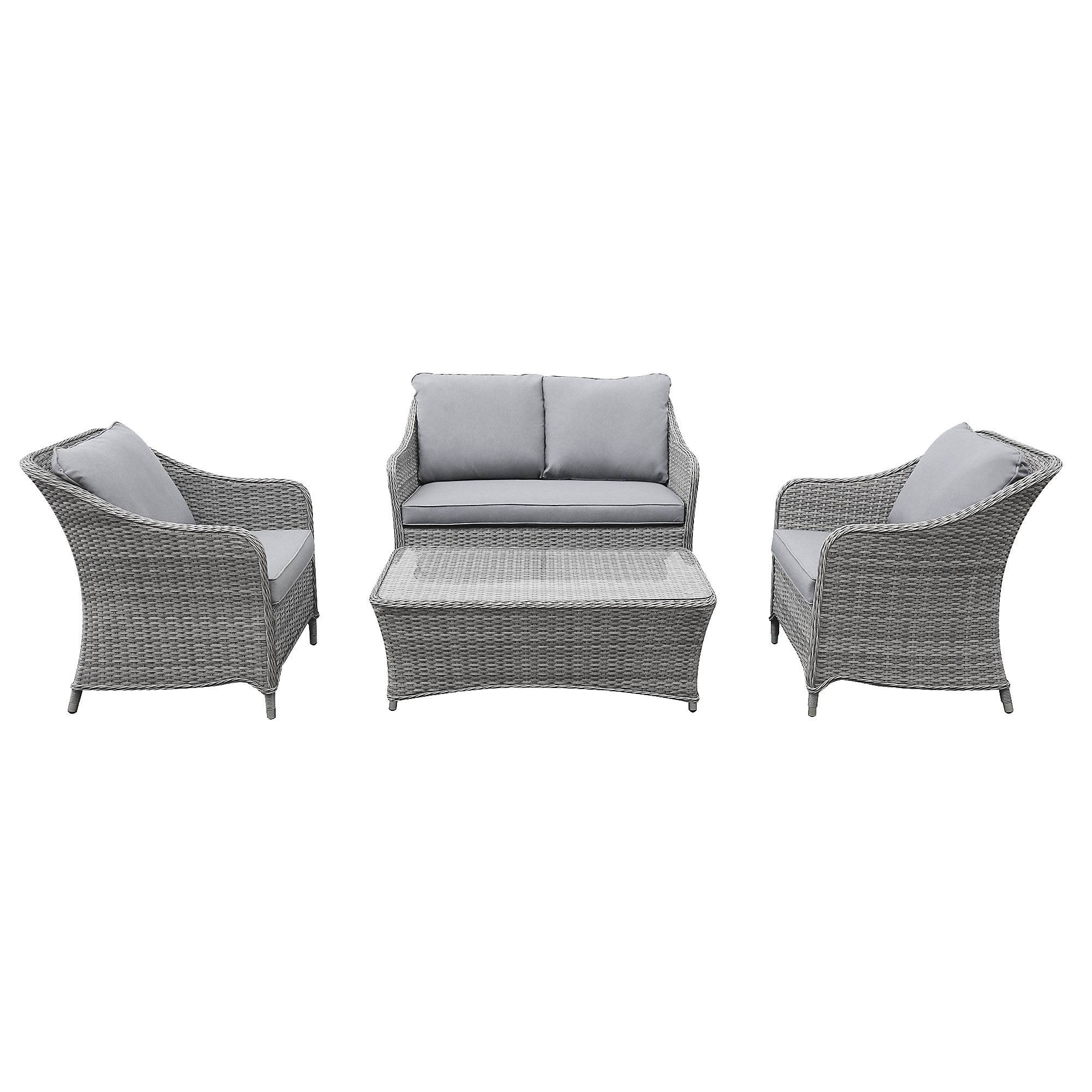 GoodHome Hamilton Steeple grey Rattan effect 4 Seater Coffee set - Rattan Furniture 1625- 4125 - 9393