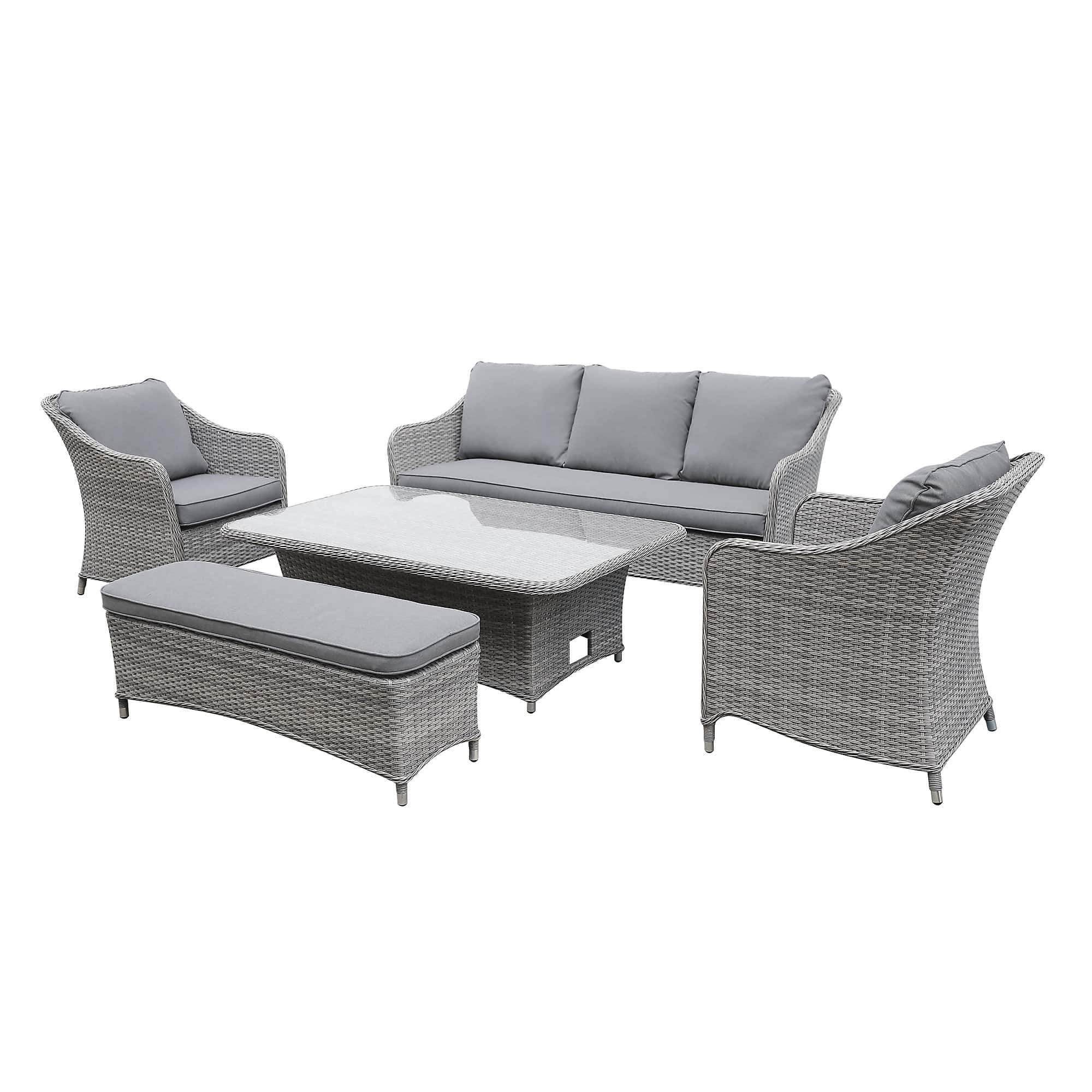 GoodHome Hamilton Steeple grey Rattan effect 7 Seater Garden furniture set - Table not included 2428