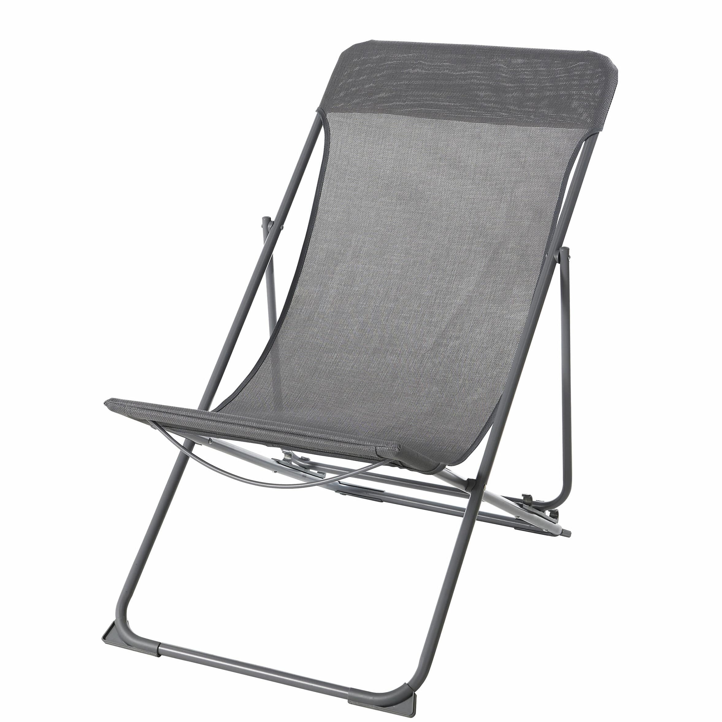 GoodHome Joline Steel grey Metal Foldable Deck Chair - Garden Chair 6998