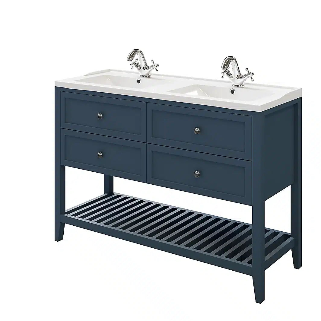 GoodHome Perma Satin Blue Freestanding Bathroom Vanity Cabinet (W)1200mm (H)806mm 7204