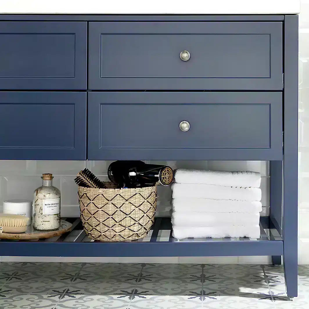 GoodHome Perma Satin Blue Freestanding Bathroom Vanity Cabinet (W)1200mm (H)806mm 7204