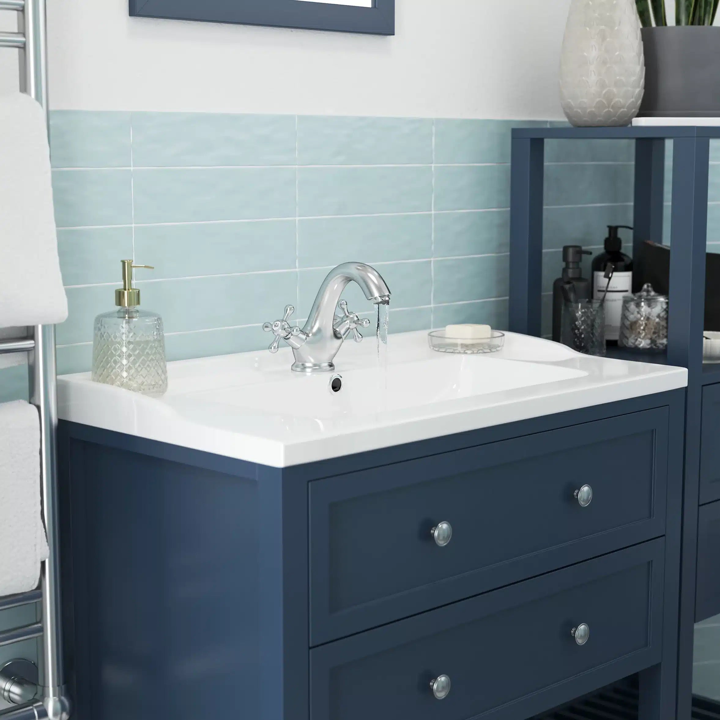 GoodHome Perma Satin Blue Freestanding Bathroom Vanity Cabinet (W)800mm (H)806mm 7198