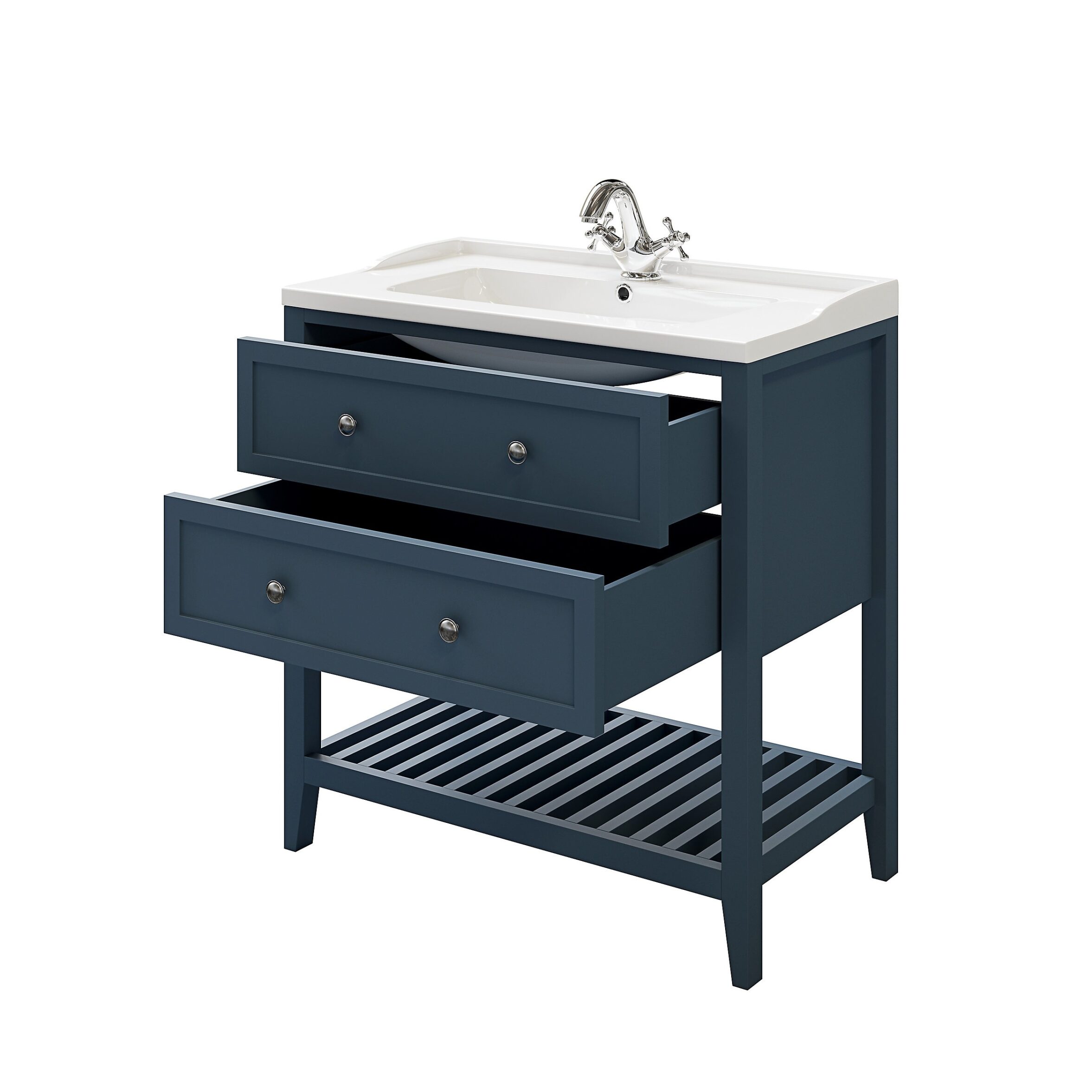 GoodHome Perma Satin Blue Freestanding Bathroom Vanity Cabinet (W)800mm (H)806mm 7198
