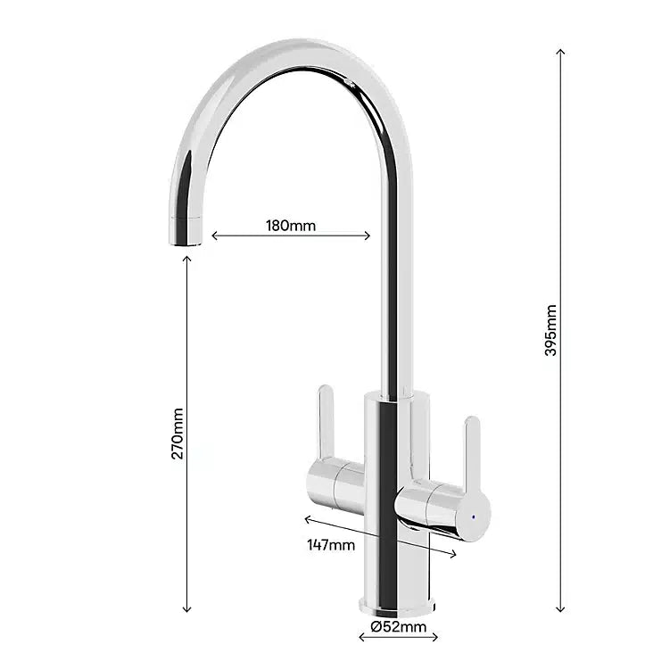 GoodHome Zanthe Chrome-plated Kitchen Twin lever Tap 2814