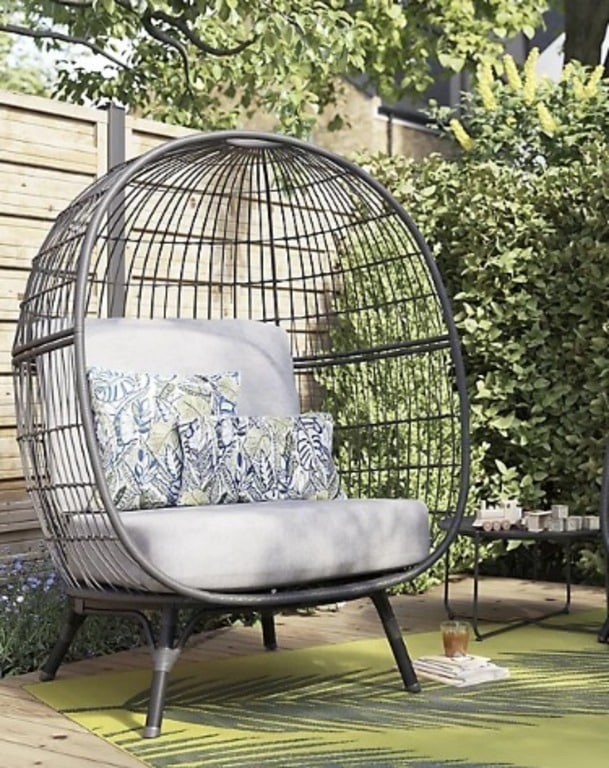 GoodHome Apolima Steel grey Rattan effect Egg chair Garden Furniture 7135