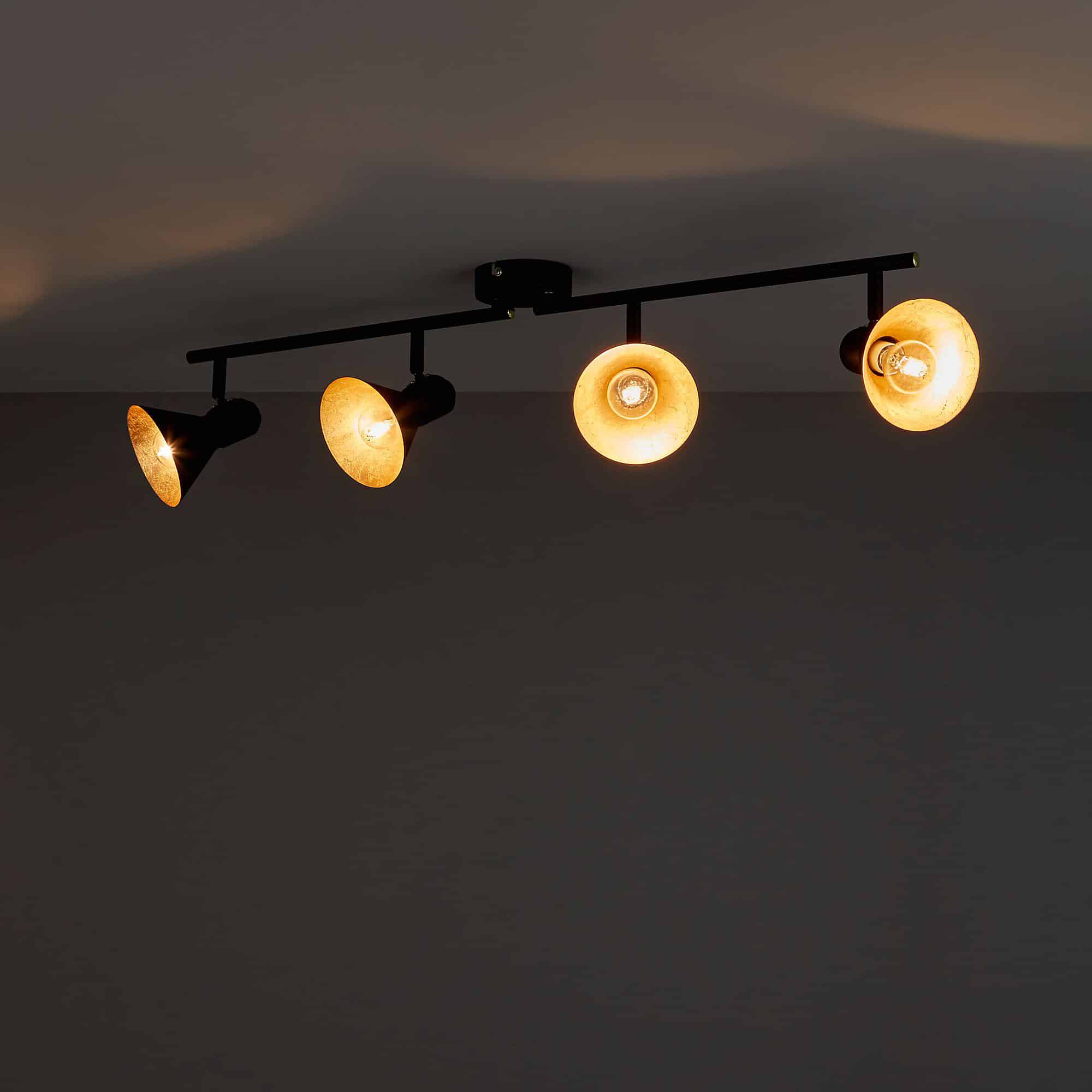 Kedros Matt Black Gold effect Mains-powered 4 lamp Spotlight 3669
