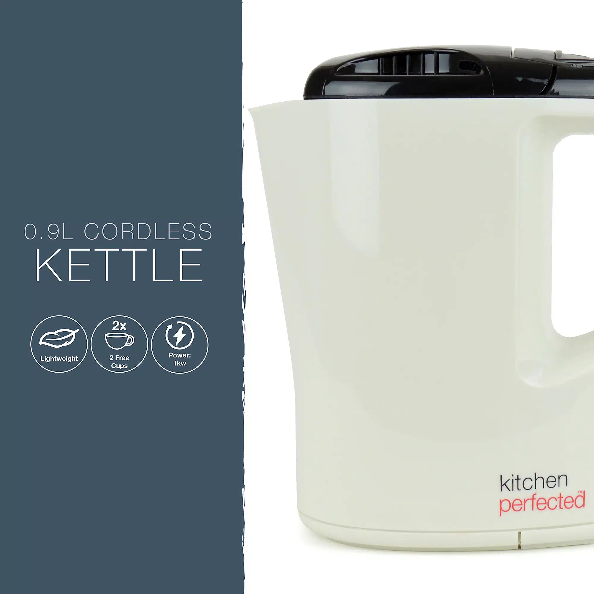 KitchenPerfected Kettle 1000w 0.9Ltr-Cream & Black-2251