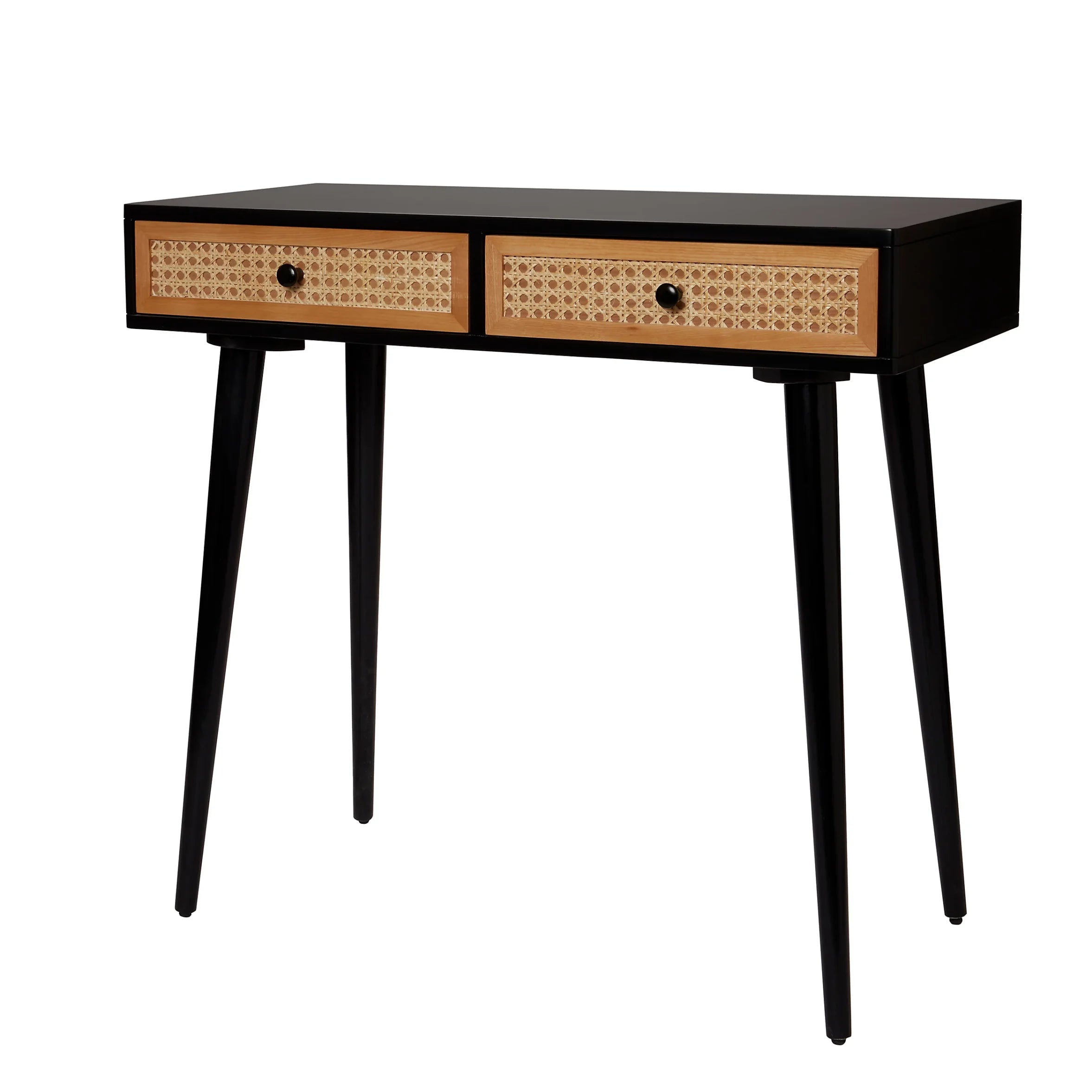 Leona Matt black rattan effect Console table (H)79cm (W)40cm (D)80cm Cosmetic 0184