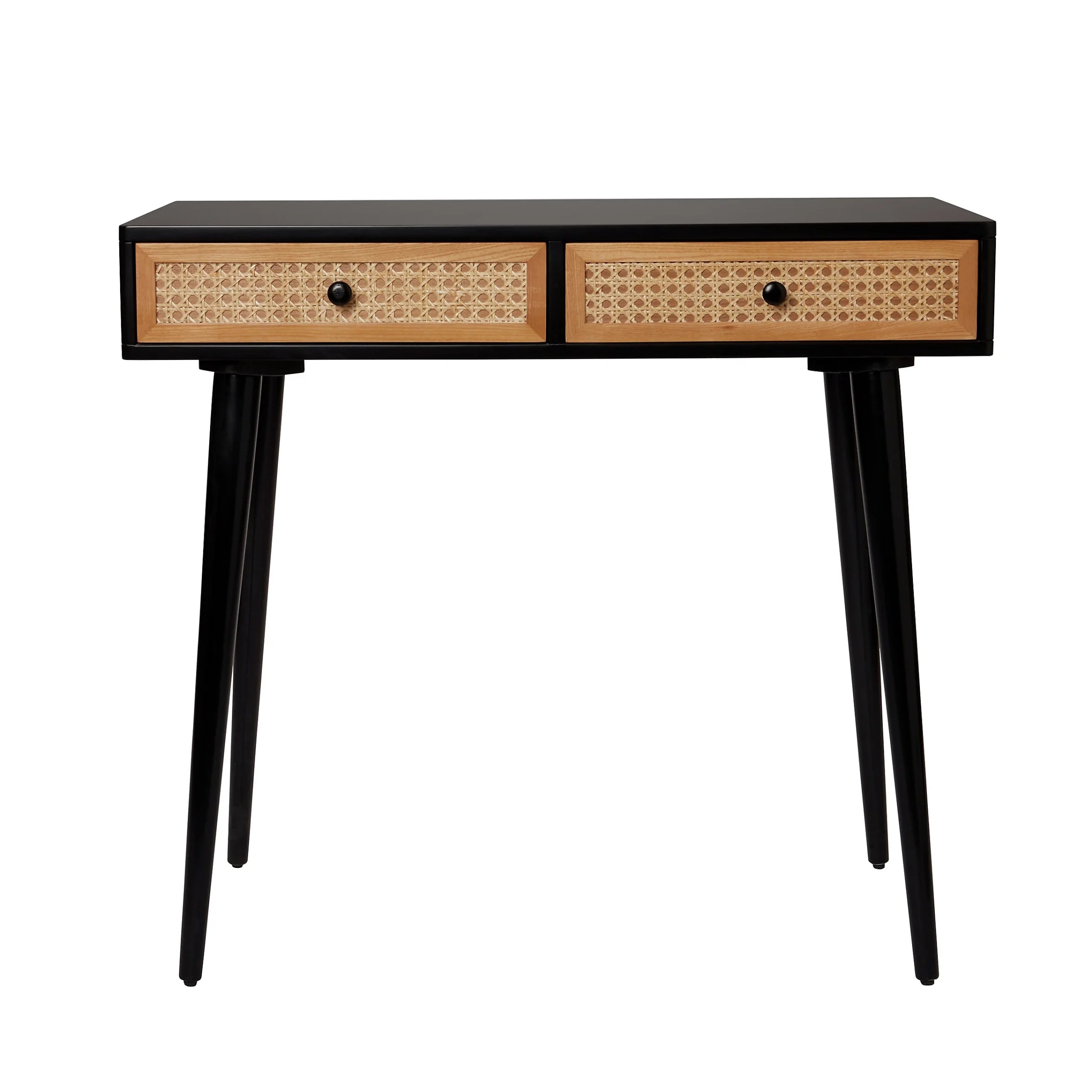 Leona Matt black rattan effect Console table (H)79cm (W)40cm (D)80cm Cosmetic 0184