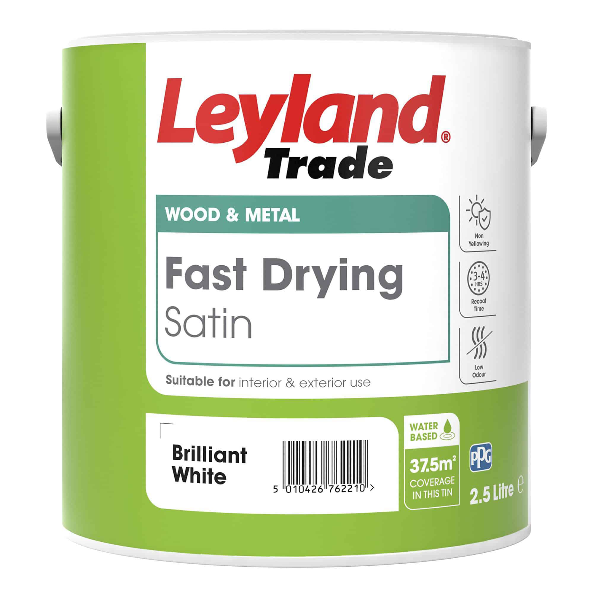 Leyland Trade Fast Dry White Satinwood Metal & wood paint, 2.5L-3322