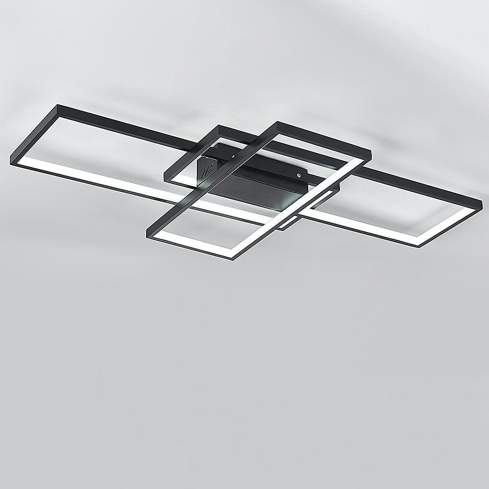 WarmieHomy Black Frame Neutral Style Rectangular LED Semi Flush Ceiling Light Fixture Cool White 0709