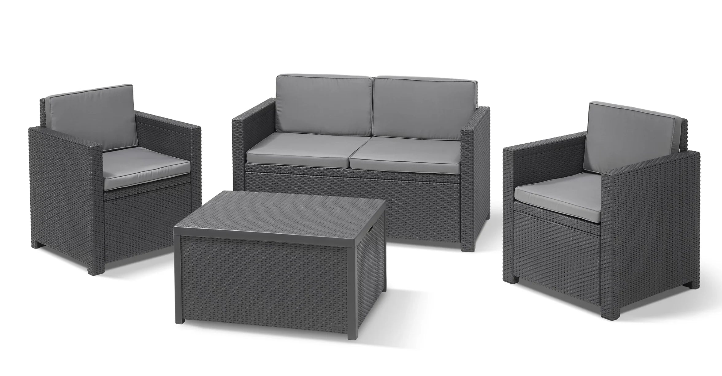 Keter Monaco Lounge 4 seater Plastic Coffee set With Storage Table - Garden Furniture 8489