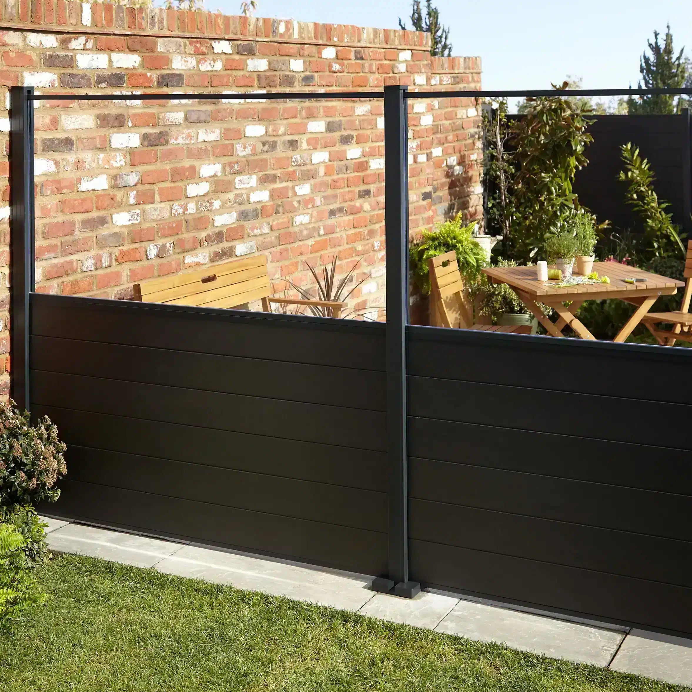 GoodHome Neva Steel Slotted Fence post (H)1.83m (W)70mm Dark grey 2856