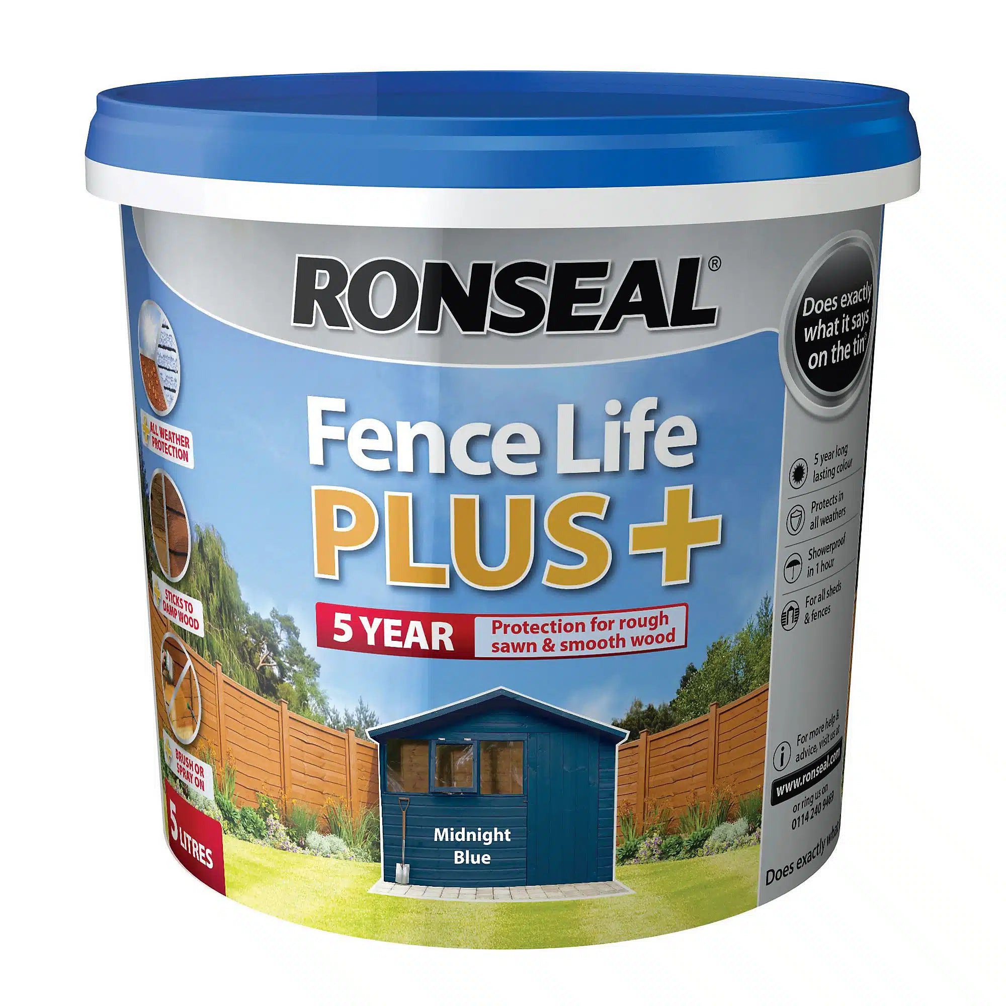 Ronseal Fence Life Plus Midnight blue Matt Exterior Wood paint, 5L-6401