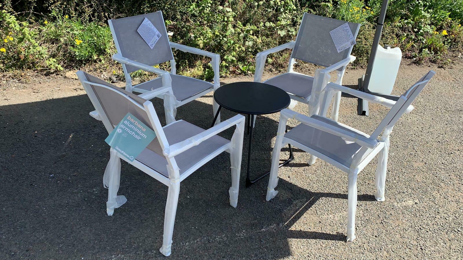 GoodHome Barbana Quarry Metal Garden Chair Grey/White - Aluminium - Garden Furniture 3898