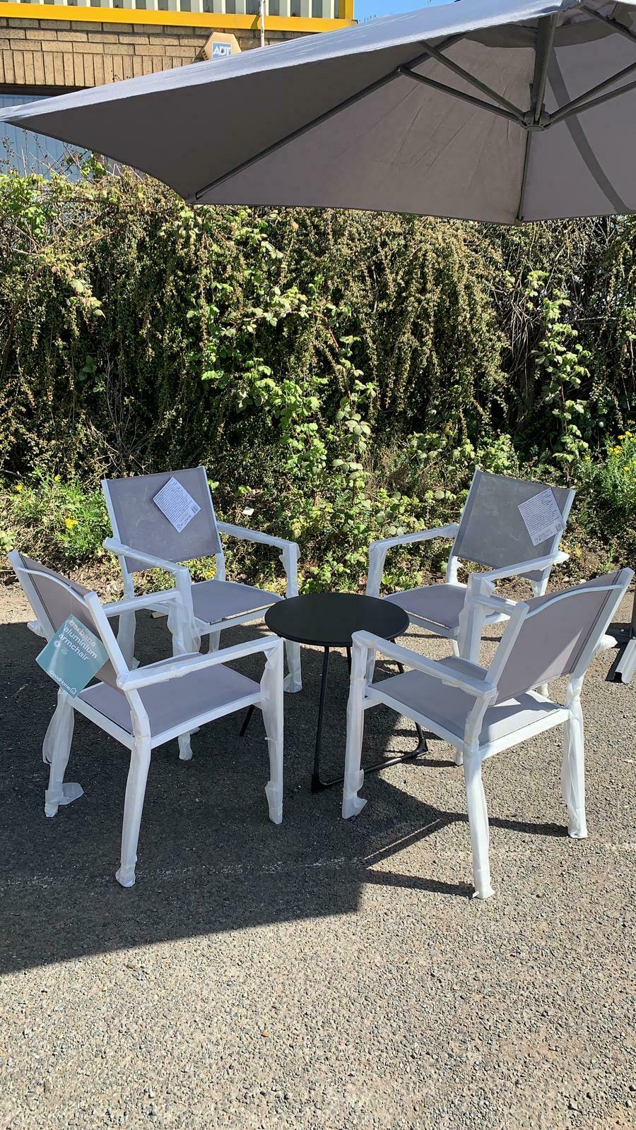 GoodHome Barbana Quarry Metal Garden Chair Grey/White - Aluminium - Garden Furniture 3898