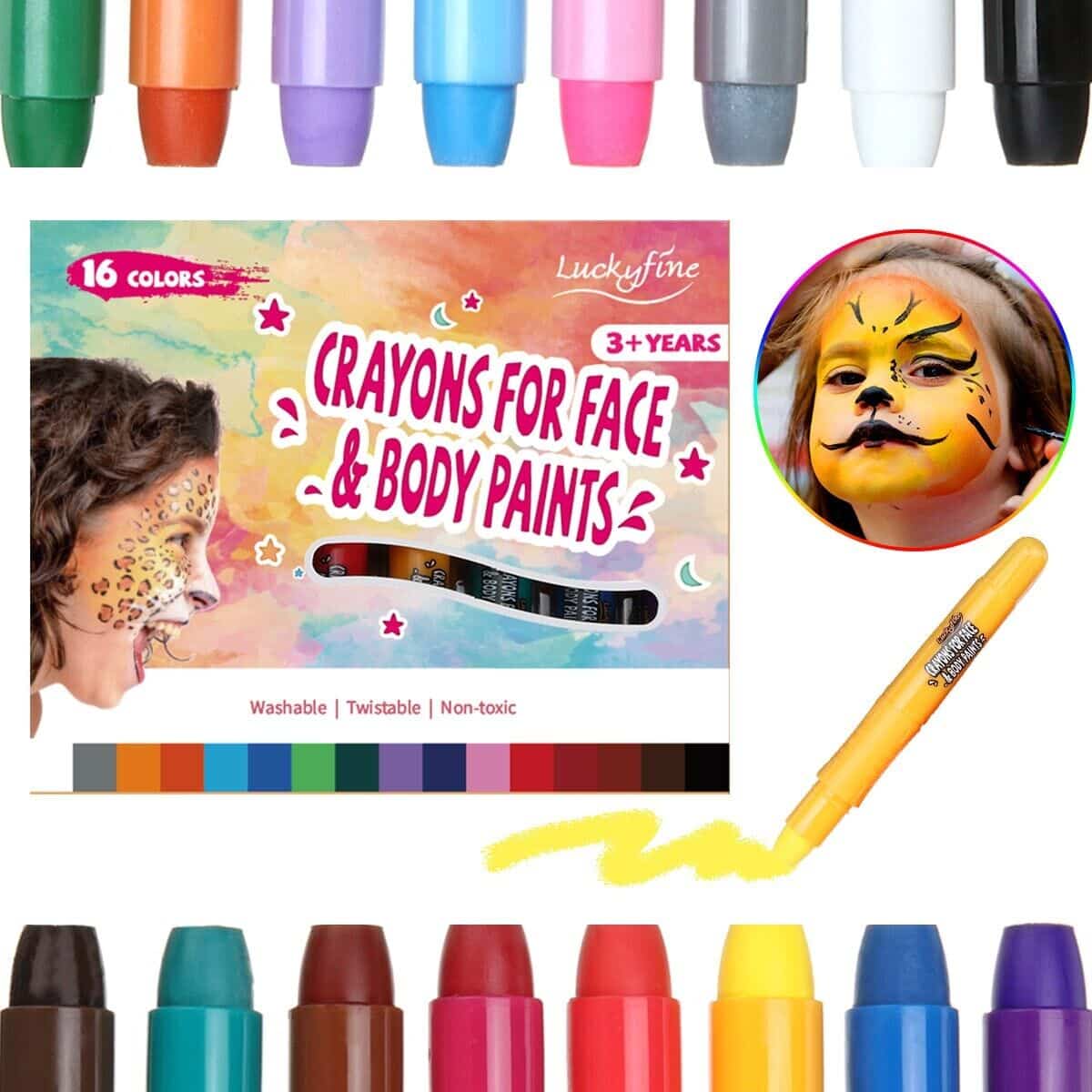 Luckyfine Face Body Paint Water Based Crayon Kit Set, Non-Toxic Fits-3859