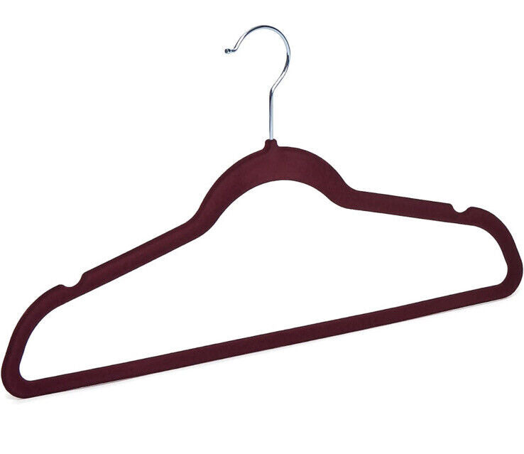 30  Basics Slim, Velvet Non-Slip Suit Clothes Hangers, Burgundy/Silver (N) 3009