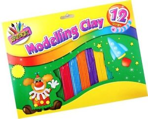 12 Neon Colours Strip Childrens Modelling Clay Plasticine Kids Party Bag Filler-1033