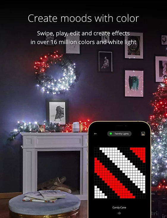 Twinkly Pre-Lit Garland App-controlled Smart LED Artificial Christmas Garland with 50 RGB+W (16 Million Colours + Warm White) 2.7m-3826